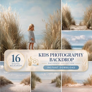 Kids Beach Dune Photography Backdrop, Neutral Coastal Portrait Background (Digital Download)