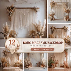 Boho-Makramee-Hintergrund (PNG), Pampasgras-Dekor, neutraler Event-Hintergrund