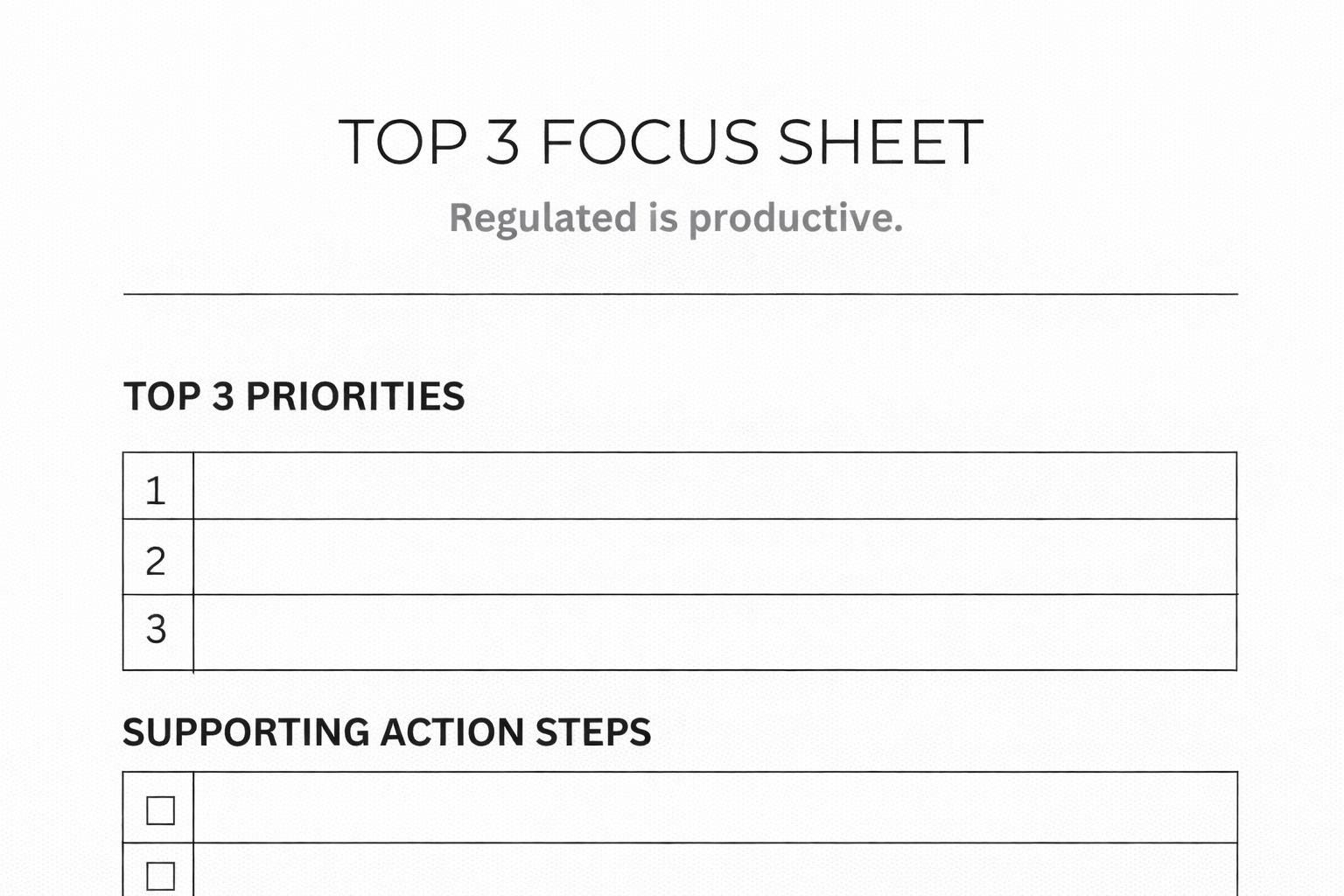 ADHD Top 3 Focus Sheet Printable | Executive Function Reset Planner ...