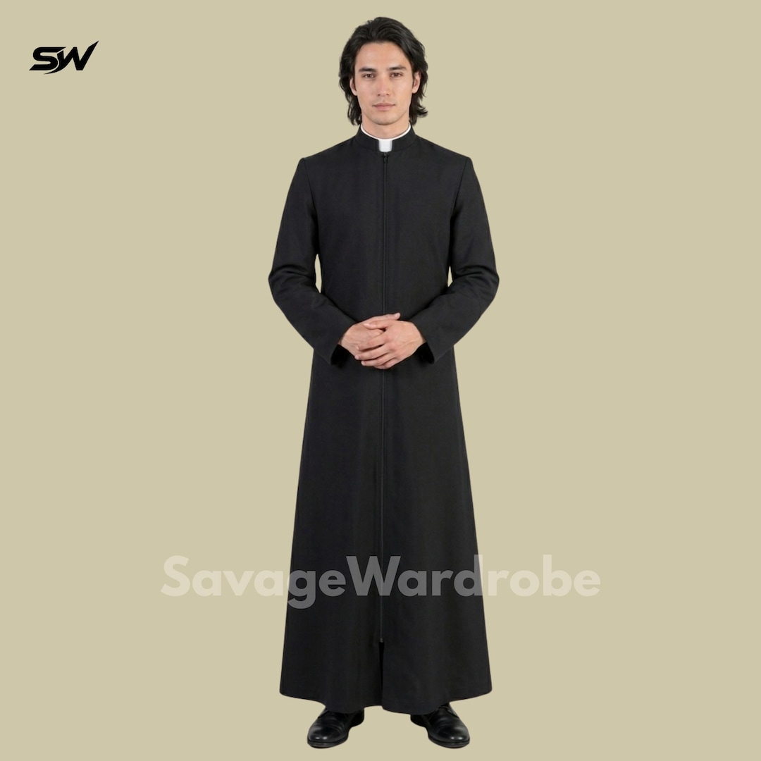 Men’s Zippered Clergy Cassock Black Priest Robe – Front Zip Church ...