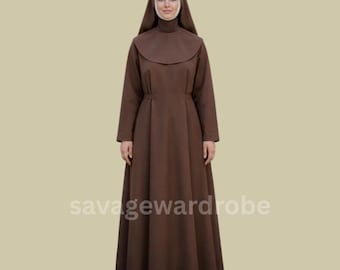 Traditional Nun Habit | Women’s Clergy Cassock | Long Modest Religious Robe | Catholic Sister Costume | Brown | Custom Handmade Cassock
