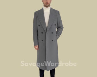 Men's Gray Wool Overcoat | Double Breasted Winter Coat | Long Trench Coat | Tailored Men's Fashion | Warm Gift for Him
