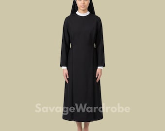 Catholic Nun Habit Dress – Traditional Nun Costume, Religious Sister Robe, Black Nuns Outfit with Veil, Church Nun Clothing, Nun Dress.