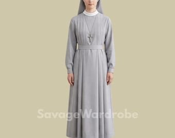 Grey Catholic Nun Habit Dress, Traditional Religious Nun Robe with Veil, Christian Clergy Costume, Modest Church Clothing, Nun Outfit.
