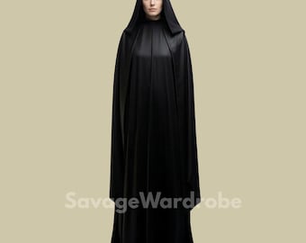 Unisex Black Hooded Cloak, Gothic Cape Robe, Long Hooded Cloak, Medieval Fantasy Cloak, Witch Cloak, Vampire Cloak, Cosplay Hooded Cape.