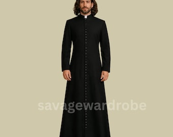 Men's Black Priest Cassock – Clergy Robe with Roman Collar