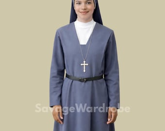 Traditional Catholic Nun Habit for Women – Modest Religious Costume Dress – Church Uniform – Full Length Blue Convent Outfit