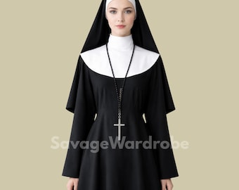 Catholic Nun Habit Full Length | Traditional Black & White Religious Sister Dress | Church Monastic Clothing