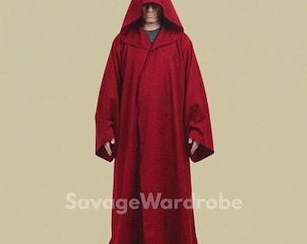 Red Hooded Cloak Robe, Gothic Medieval Hooded Cape, Wizard Cosplay Cloak, Dark Fantasy Monk Cloak, Halloween Costume Cloak