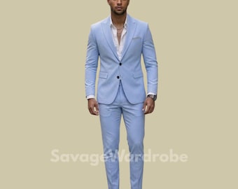 Mens Light Blue Suit Slim Fit | Baby Blue Wedding Suit for Groom | Modern Prom Suit for Men | Summer Formal Groomsmen Outfit