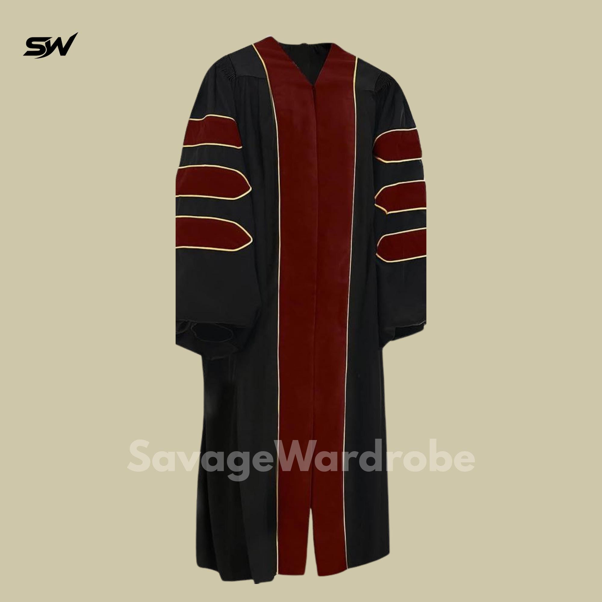 Red Doctorate Robe Doctoral Graduation Gown, Phd Academic Regalia, Black Red Doctoral Robe ...