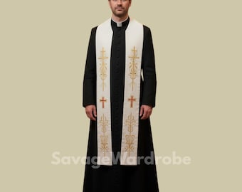 Catholic Priest Cassock with Embroidered Stole – Clergy Robe for Church, Roman Catholic Vestment, Priest Robe.