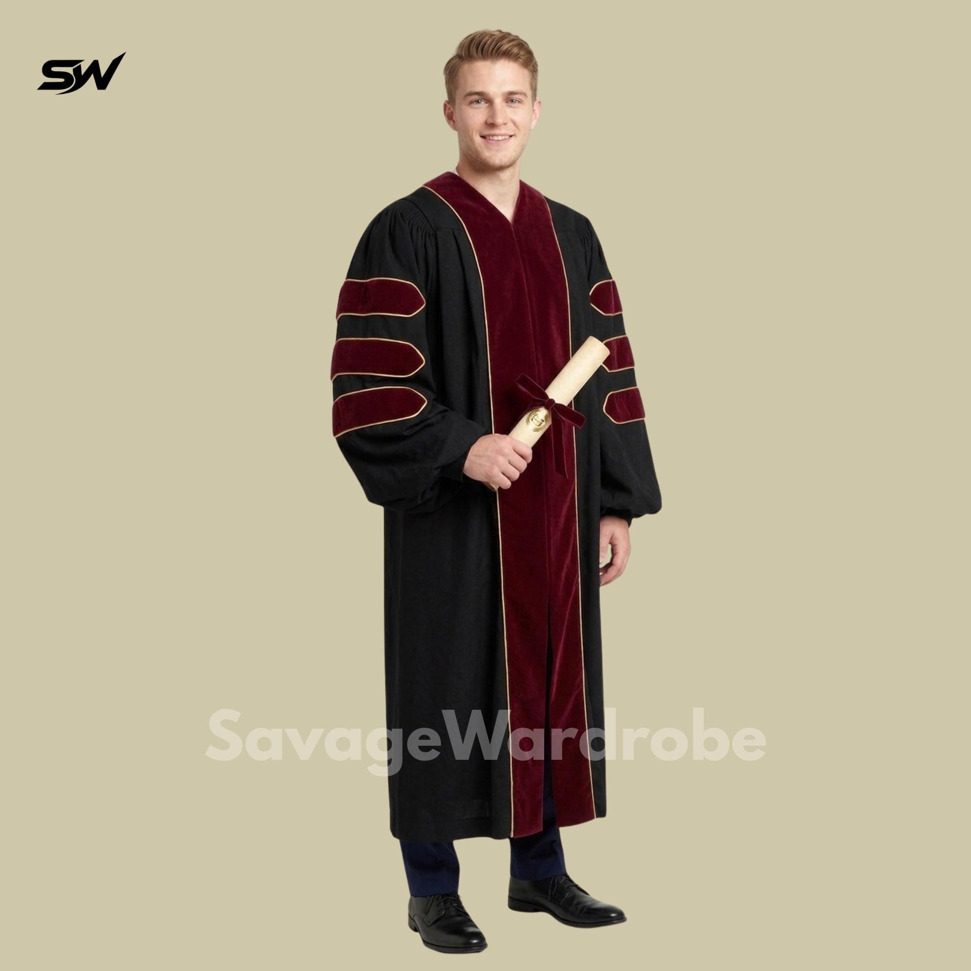 Red Doctorate Robe Doctoral Graduation Gown, Phd Academic Regalia, Black Red Doctoral Robe ...