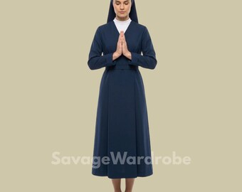 Navy Blue Nun Habit Dress with Veil