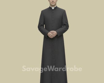 Traditional Roman Catholic Cassock for Priests - Tailored Clergy Robe with Mandarian Collar and Full-Length Button Front