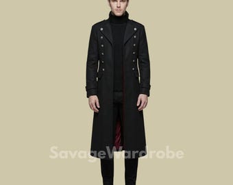 Men’s Gothic Victorian Long Coat, Black Victorian Gothic Overcoat, Vampire Style Tailcoat, Dark Academia Men Coat, Gothic Coat.