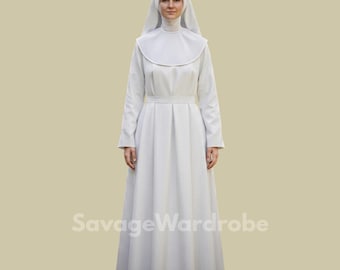 Traditional White Nun Habit for Women – Modest Full Length Religious Dress with Veil – Catholic Convent Outfit – Church Ceremony Costume