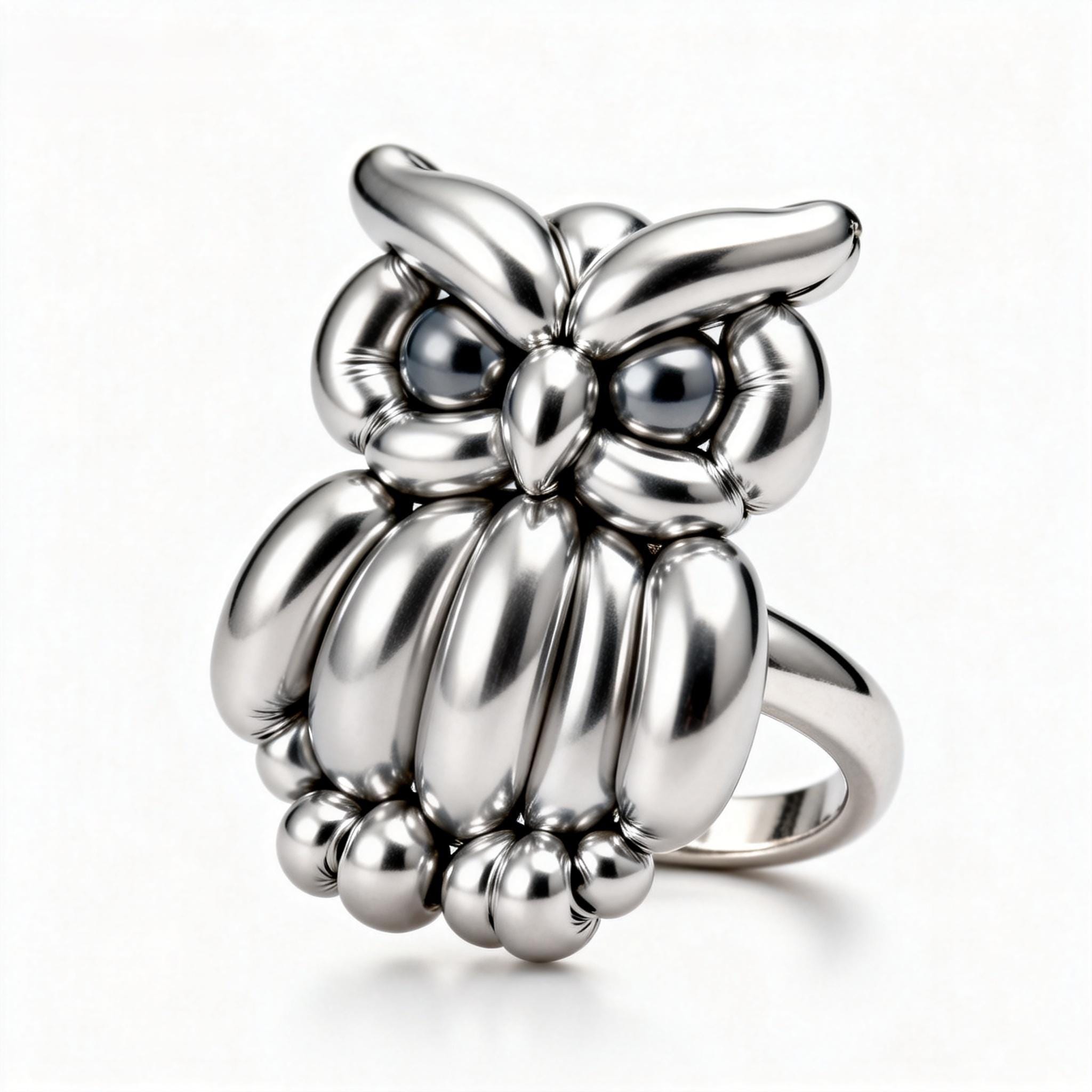 Handcrafted Sterling Silver Balloon Owl Ring &ndash; Sculptural Animal Statement Jewelry
