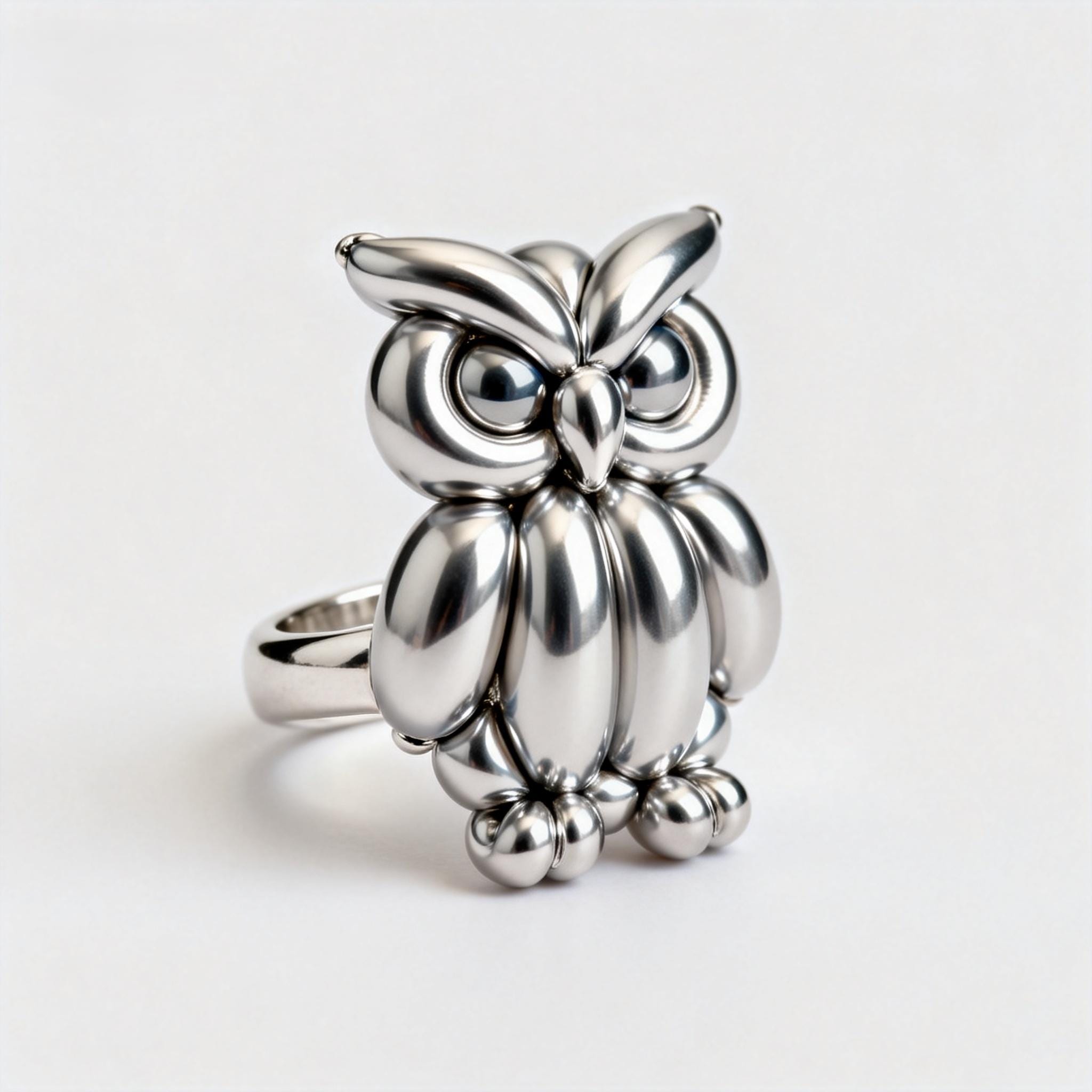 Handcrafted Sterling Silver Balloon Owl Ring – Whimsical Animal Sculpture Jewelry