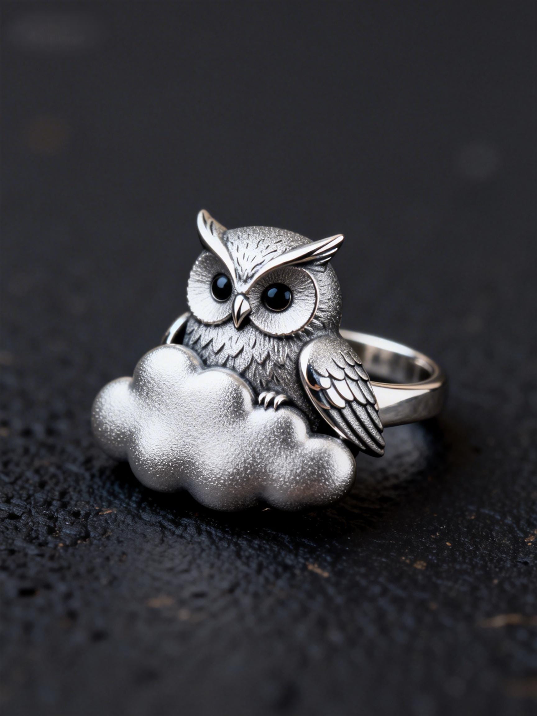 Sterling Silver Owl Puff Ring, Handmade Whimsical Bird Band, Customizable Dreamy Gift