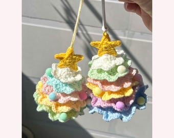 Handgjord virkad pastellfärgad julgransprydnad, färgglad amigurumi-julgransdekoration, kawaii-julgranshänge, mjuk garnstjärnetopper, julklapp