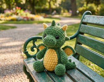 Hand-Crocheted Velvet Dragon Plush Toy, Amigurumi Stuffed Animal, Fantasy Nursery Decor