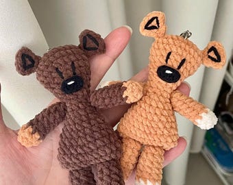 Handgjord virkad nallebjörnsnyckelring, amigurumi Mr Bean plyschbjörn, sammetsnyckelring med gosedjur, söt ryggsäcksberlock, personlig present