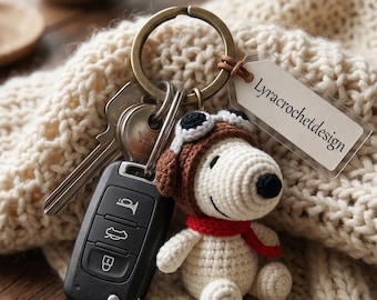 BIG SALE Crochet Snoopy Keychain, Amigurumi Pilot Dog Bag Charm, Flying Ace Plush