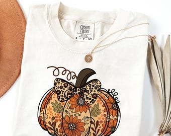 Comfort Colors® Flowers Pumpkin T-Shirt, Autumn Fall Shirt, Thanksgiving Shirt, Pumpkins Shirt, Pumpkin Shirt