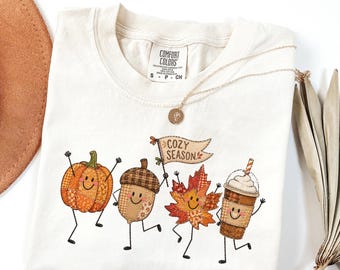 Retro Patchwork Fall Leaf Shirt, Fall Pumpkin Shirt, Spooky Season Shirt, Cozy Cute Women Outfit, Cozy Fall Gift