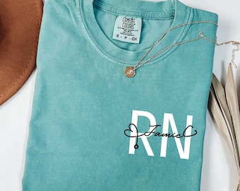 Custom Registered Nurse Comfort Colors® T-shirt, Personalized Name Nurse Shirt, RN Pocket Outfit, RN Grad Tee, New Nurse Outfit, Nurse Gift