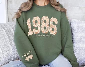 1986 Retro Birthday Sweatshirt Floral 40th Birthday Gifts for Women Limited Edition 1986 Sweatshirt Chapter 40 Birthday Shirt Gift For Her
