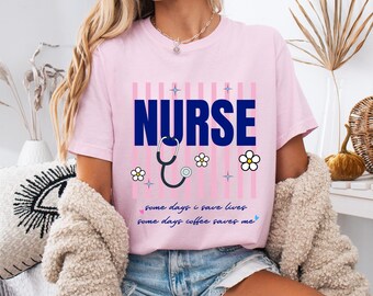 Retro Nurse Shirt, Coquette Nurse Life Tee, Comfort Colors Nurse Shirt, Cute rn Shirt, Nurse Coffee Shirt, Gift for Nurse, Floral Nurse Tee
