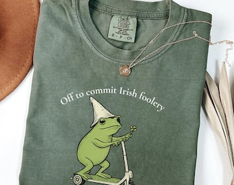 Comfort Colors St Patricks Day Frog Shirt Off to Commit Irish Foolery Tee Funny Frog Scooter Saint Patricks Four Leaf Clover St Paddys Day