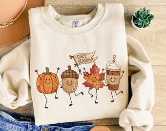 Retro Patchwork Fall Leaf Sweatshirt, Fall Pumpkin Shirt, Spooky Season Sweater, Cozy Cute Women Outfit, Cozy Fall Gift