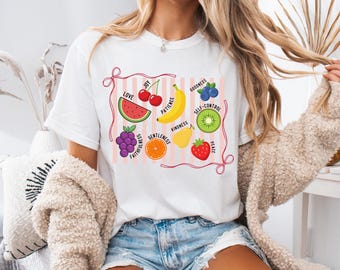 Fruit of the Spirit Comfort Colors Shirt, Cute Fruit Shirt, Aesthetic Coquette Fruit Shirt, Summer Christian Vacation Tee, Bible Verse Shirt