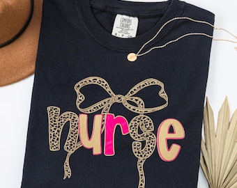 Nurse Leopard Coquette Shirt, Leopard Print Stethoscope Bow, Nurse Day Shirt, Registered Nurse Shirt, Gift For Nurse