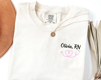 Comfort Colors Monogram Nurse Quarter Zip Shirt, Nurse Shirt Gift for Nurses, Graduation Gifts for Nurses, Heartbeat Nurse Shirt