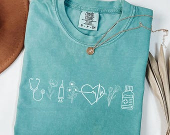 Comfort Colors® Minimal Floral Nurse Shirt, New Nurse Gift, Nurse Student Tee Shirt, Registered Nurse Shirt, Cute Nursing Shirt, Doctor Gift