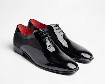 Men's Handmade Black Patent Leather Brogue Oxford Shoes | Leatherley
