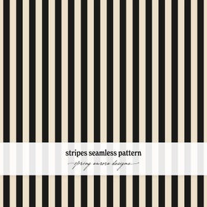May include: A seamless pattern featuring vertical black and beige stripes of equal width. A white horizontal band across the center displays the black text stripes seamless pattern and the script text spring aurora designs.