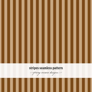 Puede incluir: Un patrón sin costuras con rayas verticales en tonos alternos de marrón oscuro y beige claro. Una banda horizontal blanca en el centro muestra el texto negro stripes seamless pattern y spring aurora designs.