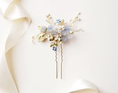 Wedding light blue hairpin, Forget me not hair pin, sky blue hair accessory, country wedding, pearl and crystal hairpiece, headpiece jewelry