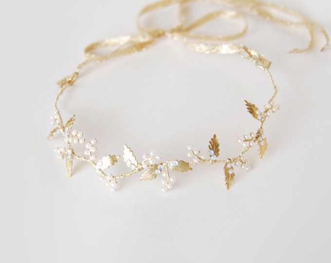 Gold Leaf Hair Crown Pearl Leaves Headband Greek Headpiece Etsy