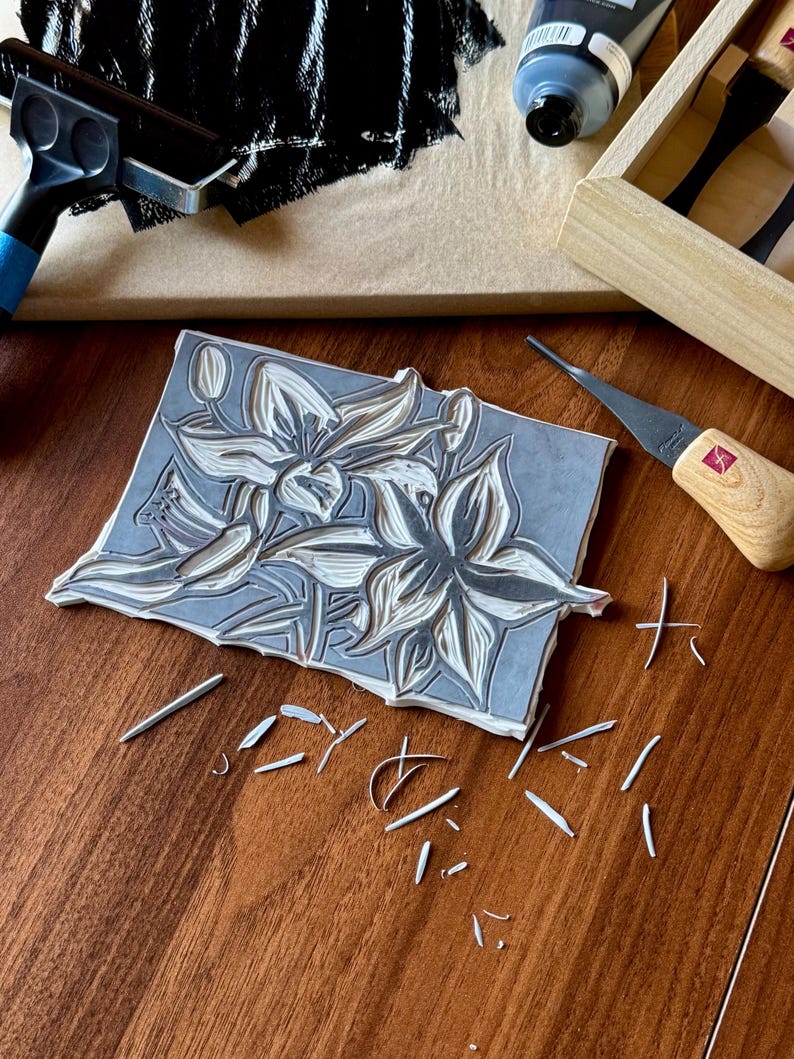 Lilies- Linocut Print - Etsy