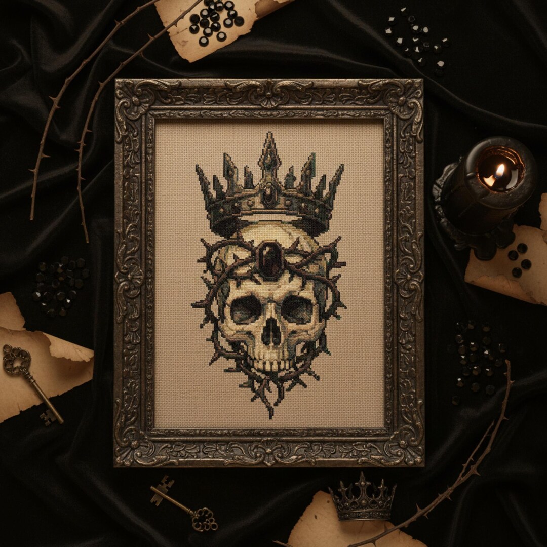 Gothic Skull Crown Cross Stitch Pattern • Dark Fantasy Embroidery Chart ...