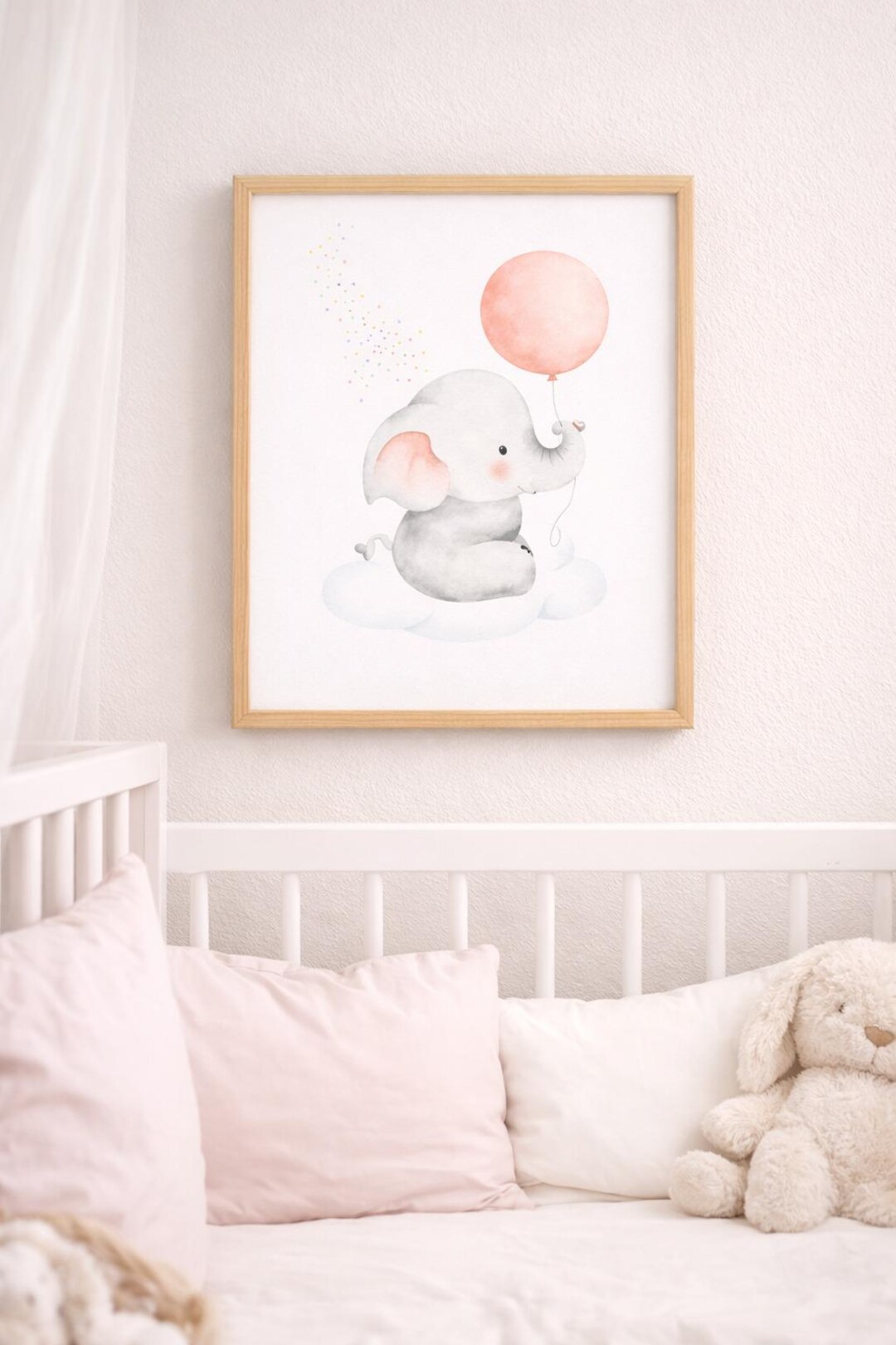 Baby Elephant Nursery Wall Art Printable, Pink Balloon Elephant Kids ...