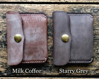 Minimalist Waxed Leather Front Pocket Wallet for Men, Vintage Slim Card Holder, Handmade Patina Coin Purse, Anniversary Gift for Husband