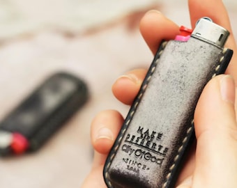 Waxed Leather BIC Lighter Case, Hand-Stitched Vintage BIC Cover, EDC Lighter Sleeve, Personalized Patina Leather Groomsmen Gift