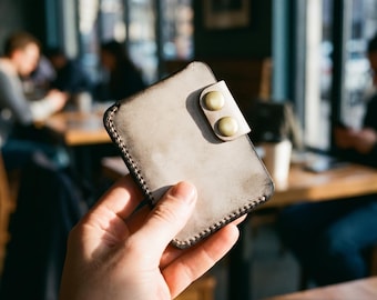 Handstitched Waxed Leather Minimalist Wallet, Dual Pocket, EDC Card Holder, YKK Brass Snap, Front Pocket Coin Purse, Patina Gift for Him